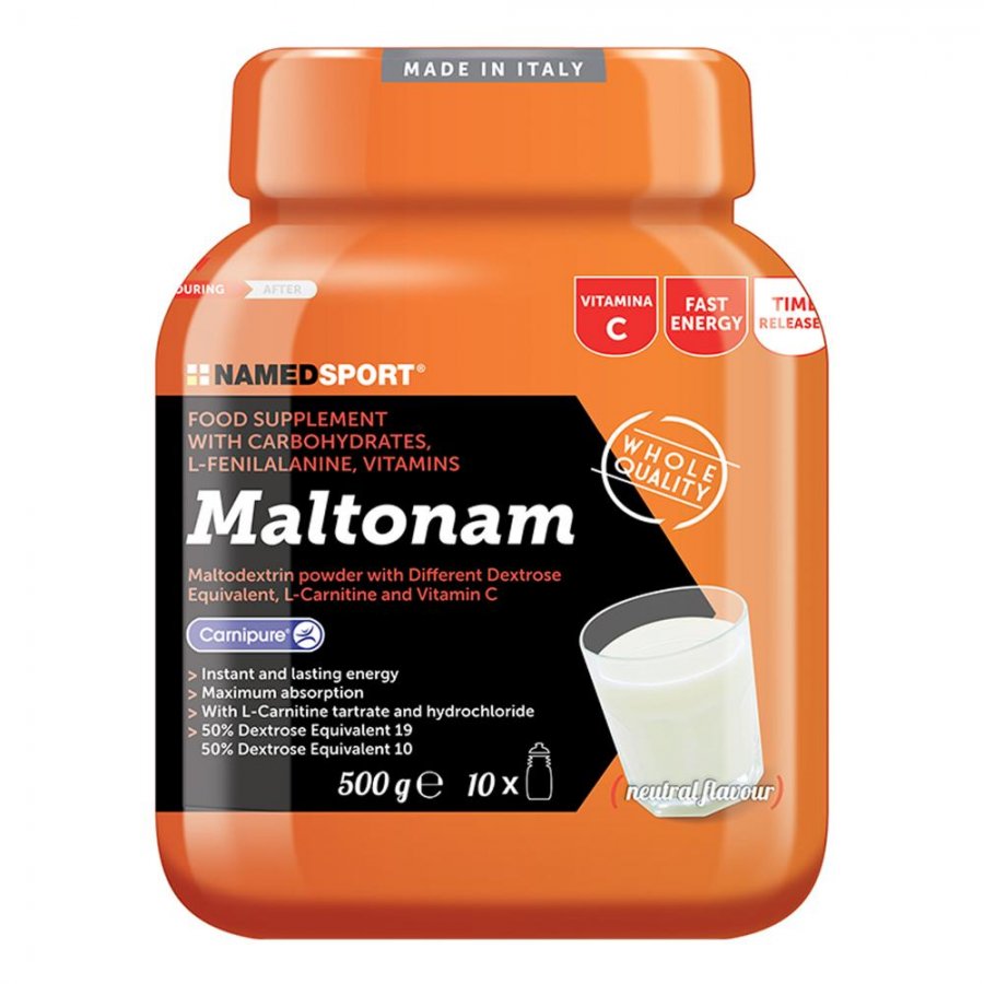 NAMED SPORT - MALTONAM POLVERE 500G GUSTO NEUTRO - INTEGRATORE DI MALTODESTRINE PER PRESTAZIONI OTTIMALI