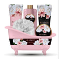 Set Regalo Donna Vasca con lozione corpo, burro corpo, gel doccia, scrub + vasca da bagno portaoggetti