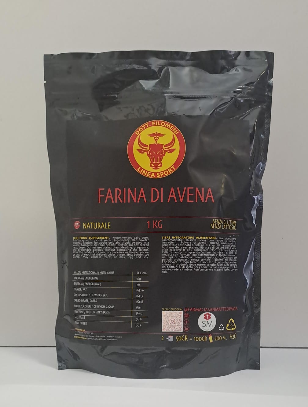 FARINA DI AVENA 1KG disponibile in 2 gusti NATURALE e CIOCCOLATO DOTT.FILOMENI