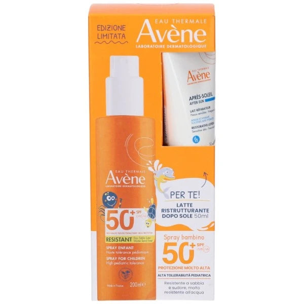 Eau thermale avene solare spray bambino spf50+ 200 ml + ristrutturante doposole 50 ml