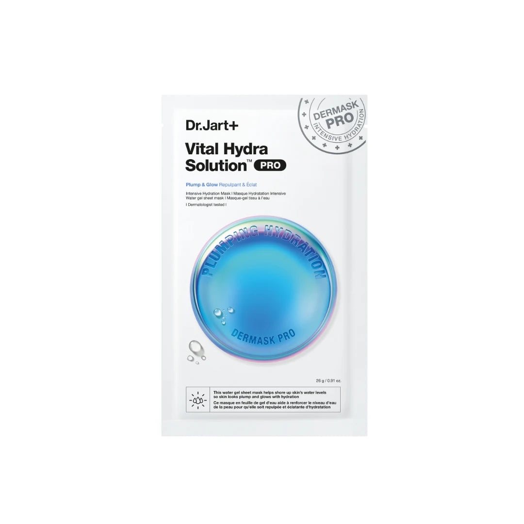 Dr.Jart+ Vital Hydra Solution - Dermask PRO Maschera Viso Rimpolpante e Illuminante in Tessuto, 1 maschera