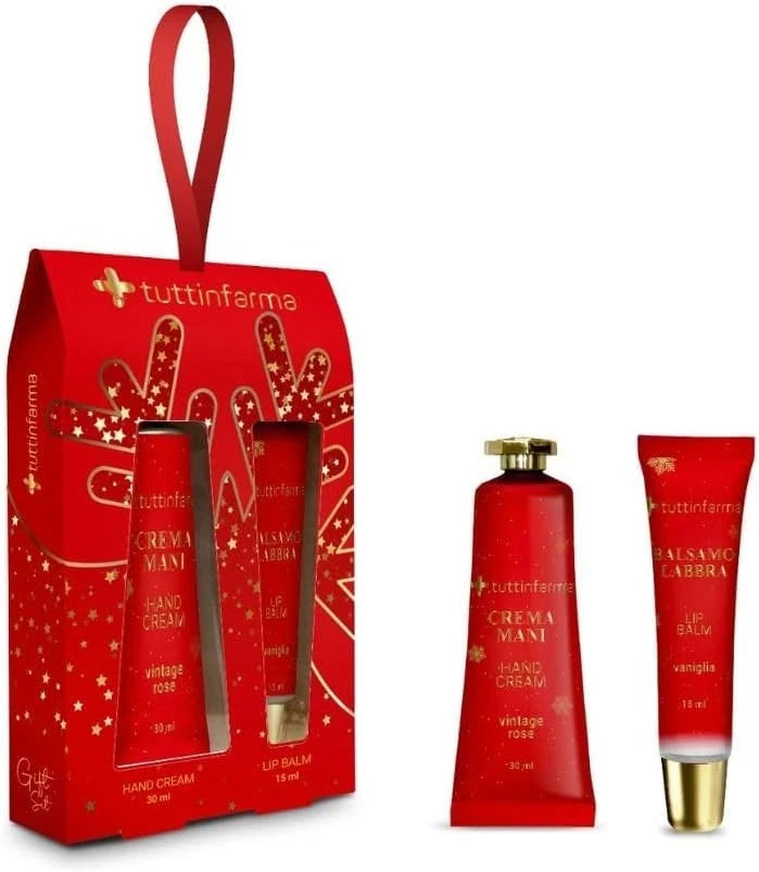 Idea Regalo Natalizio, Crema Mani Vintage Rose 30ml e Balsamo Labbra